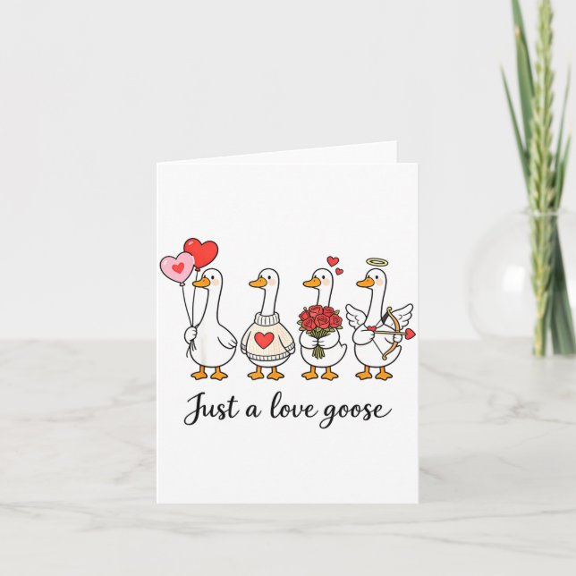 Cartão Just A Love Goose Cute Valentines Geese Heart Cud  (Frente)