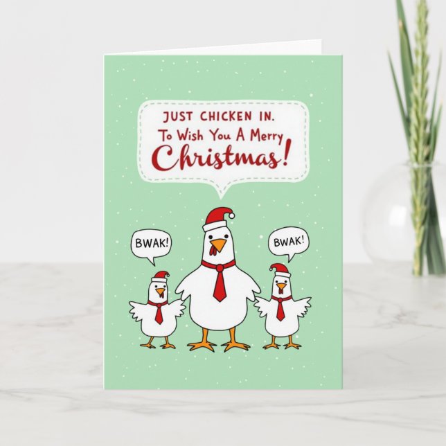 Cartão Just Chicken In Pun Funny Christmas Holiday Card (Frente)