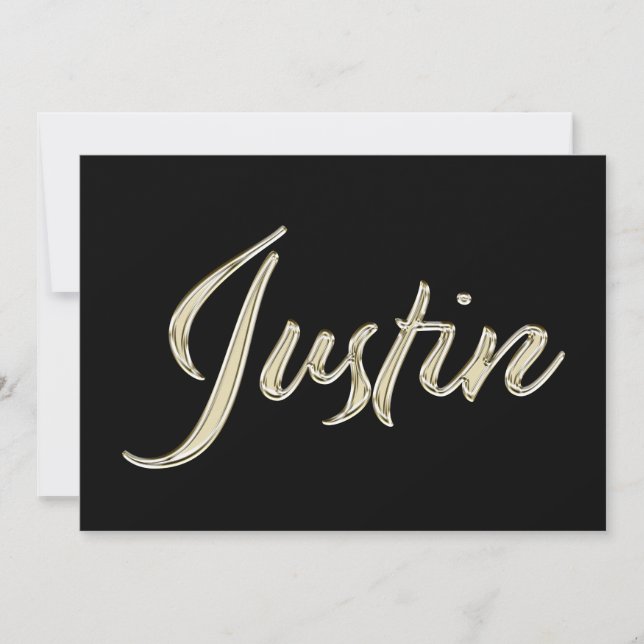 Cartão Justin Name white gold Handwriting Karte (Frente)