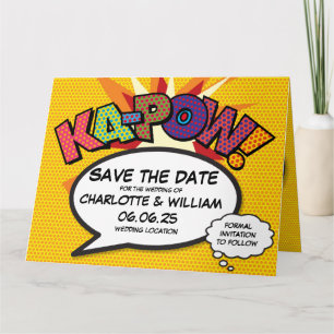 Cartão KA-POW Salve a Data Diversão Arte Pop de Quadrinho