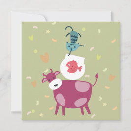 Cartão kaart beterschap, tekening koe, vis in kom 