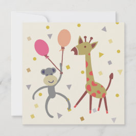 Cartão kaart felicitatie aapje met ballon en giraffe
