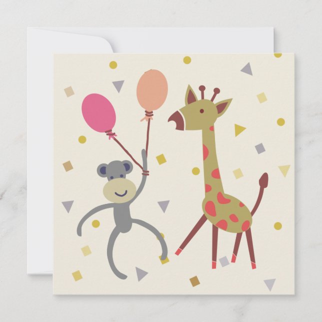 Cartão kaart felicitatie aapje met ballon en giraffe (Frente)
