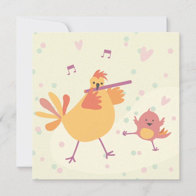 Cartão kaart felicitatie kip met dwarsfluit (Frente)