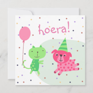 Cartão kaart felicitatie poes hond en ballon