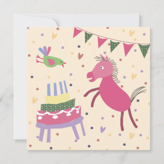 Cartão  kaart verjaardag paardje met taart