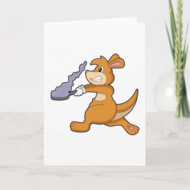 Cartão Kangaroo como cozinheiro com Pan (Frente)