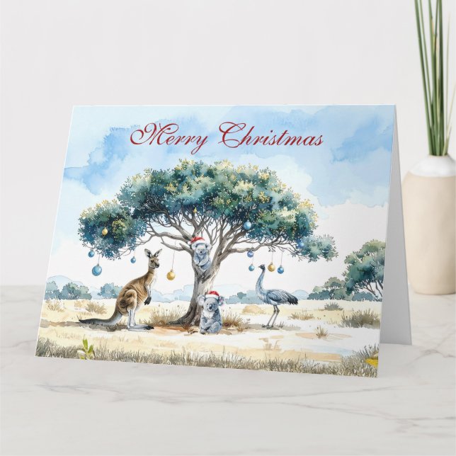 Cartão Kangaroo e Emu Christmas Gumtree Baubles (Frente)