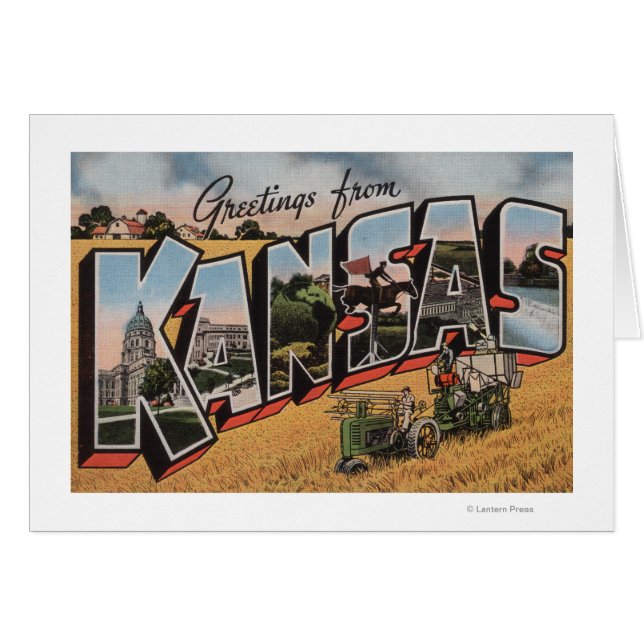 Cartão Kansas (Cena de Trator & Hay Bailer) (Frente Horizontal)
