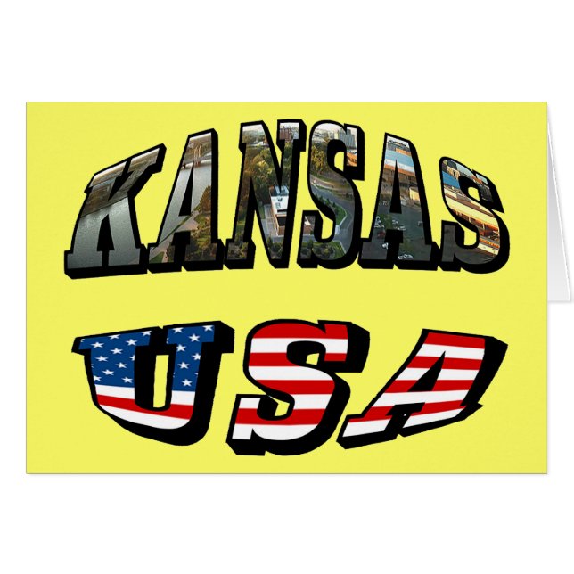 Cartão Kansas Picture e USA Flag Font (Frente Horizontal)