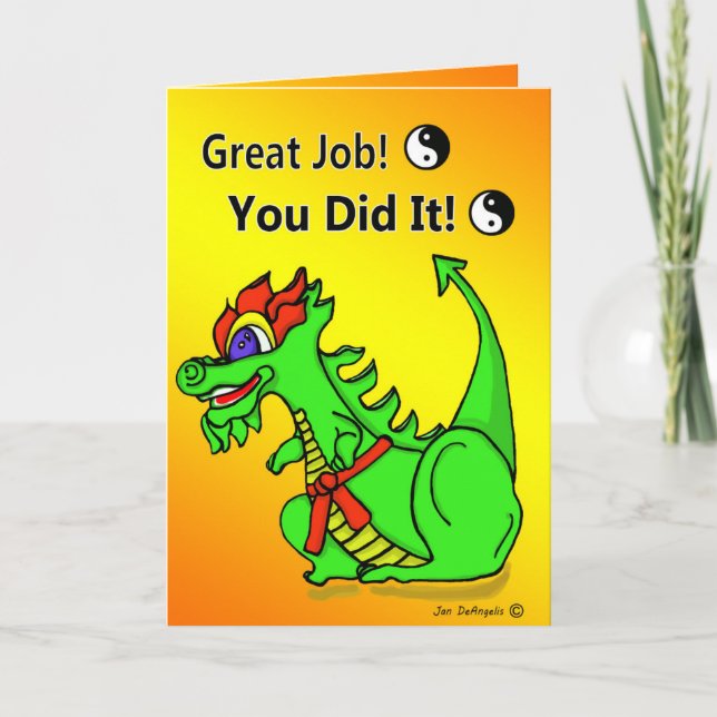 Cartão Karate Dragon Orange Belt Promotion Greeting Card (Frente)