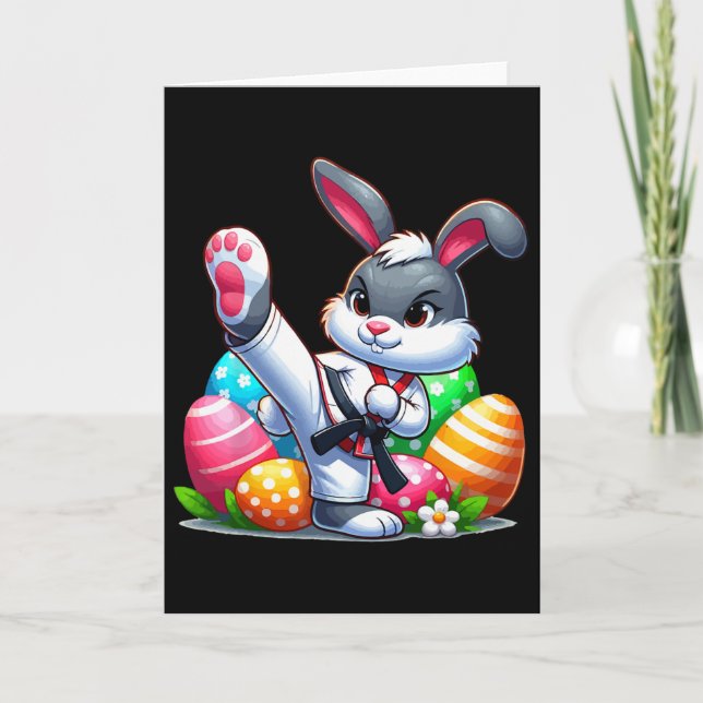 Cartão Karate Easter Bunny With A Sket Of Eggs Easter Day (Frente)