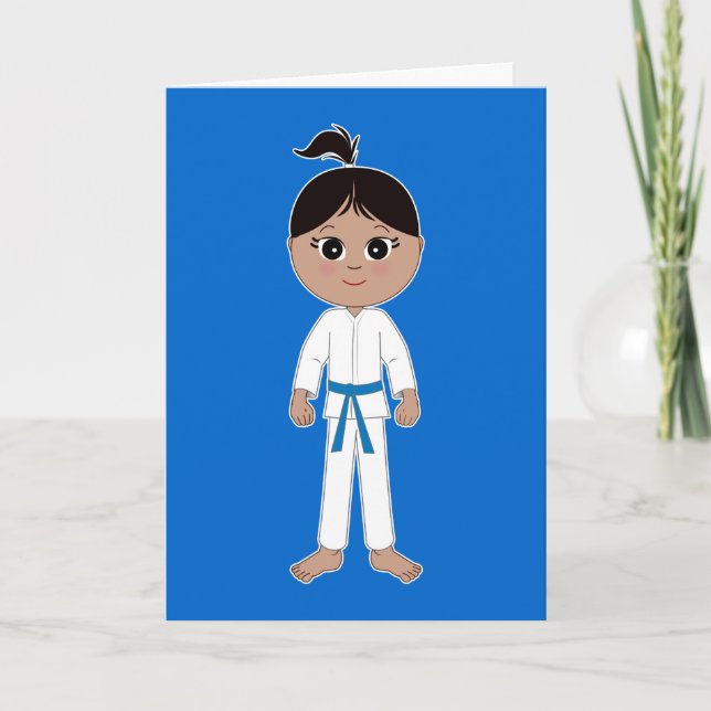 Cartão Karate Girl Congratulations Blue Belt (Frente)