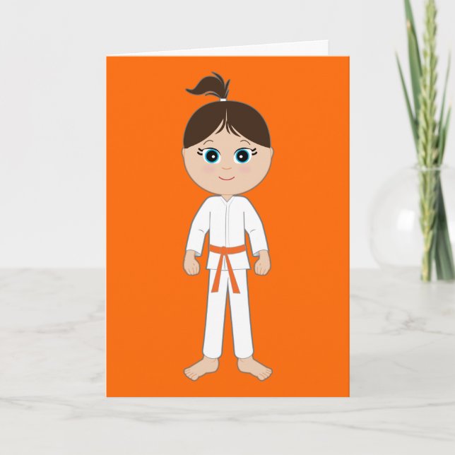 Cartão Karate Girl Parabéns Orange Belt (Frente)