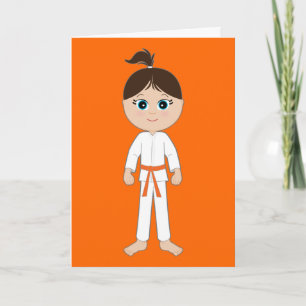 Cartão Karate Girl Parabéns Orange Belt