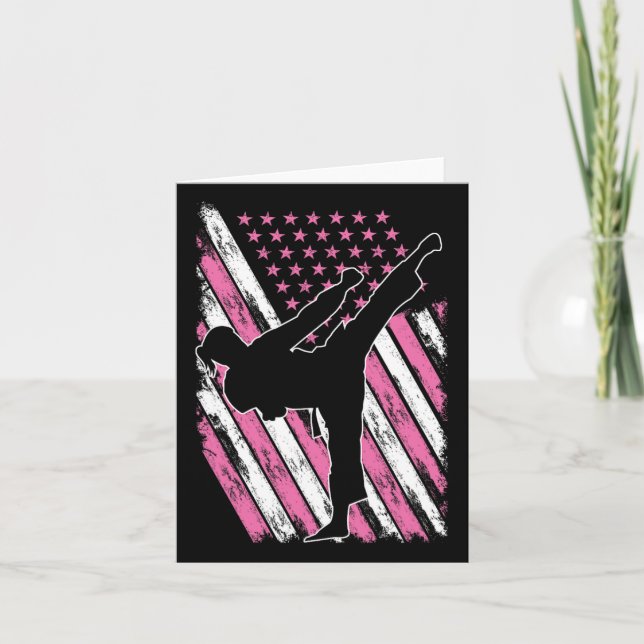 Cartão Karate Girl Usa Flag American Marcial Artes Americ (Frente)