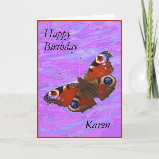 Cartão Karen Happy Birthday Peacock Butterfly card (Frente)