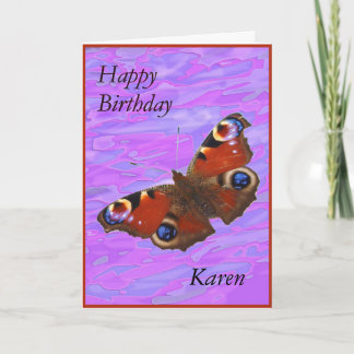 Cartão Karen Happy Birthday Peacock Butterfly card