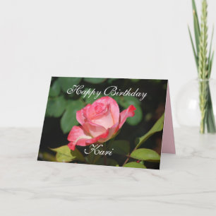 Cartão Kari Happy Birthday Pink and White Rose