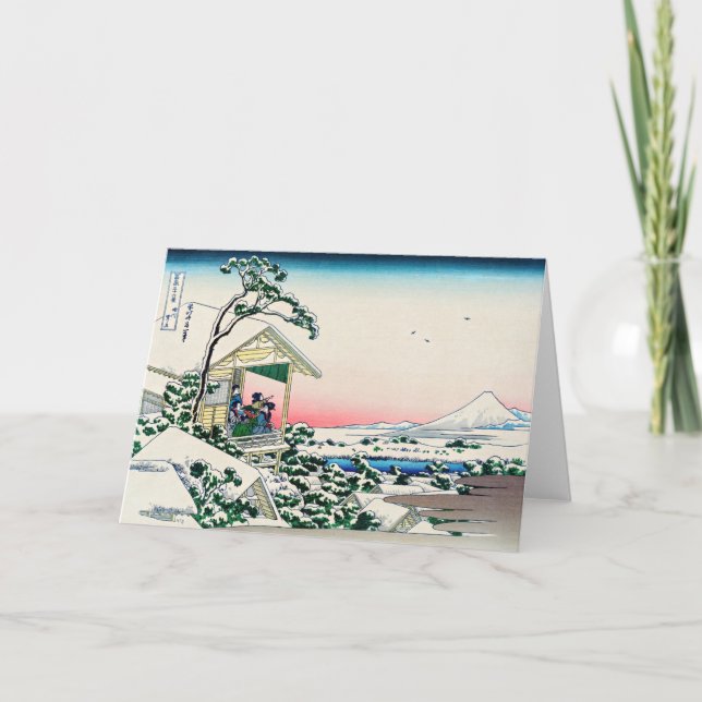Cartão Katsushika Hokusai - Casa de chá em Koishikawa (Frente)
