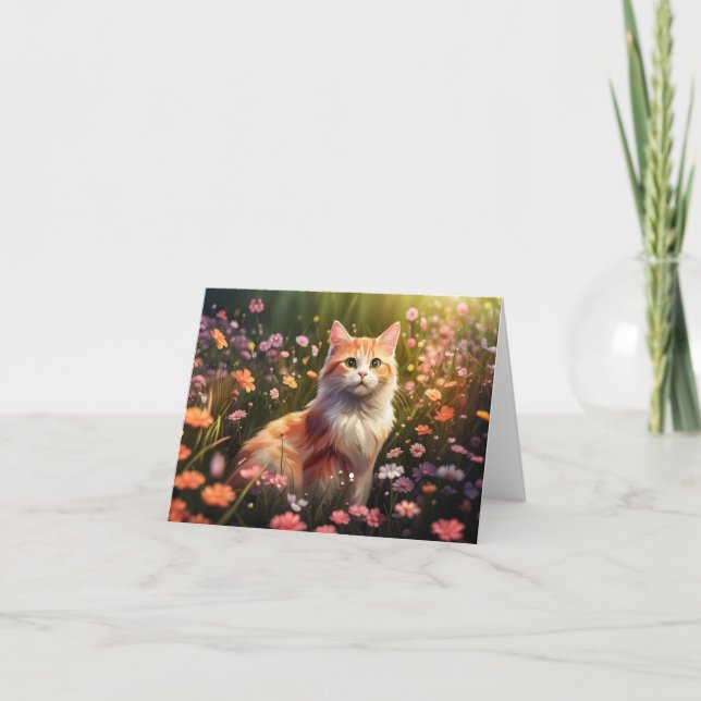 Cartão Katze in Blumenwiese (Frente)