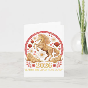 Cartão Kawaii 2026 Ano Da Senhora Do Cavalo Louco Garota