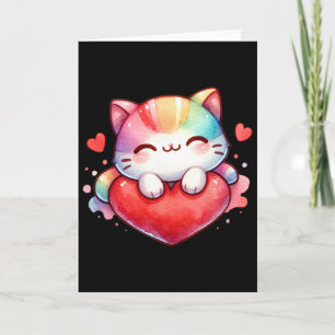 Cartão Kawaii Arco-íris Gatinho Fofo Abraçando Coração Ki