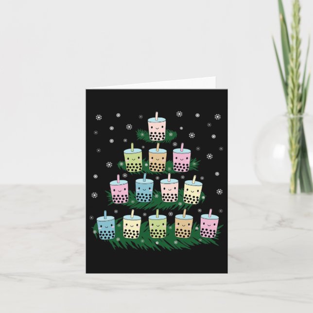 Cartão Kawaii Bubble Milk Tea Bo Tea Árvore de Natal (Frente)