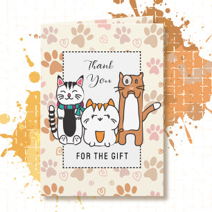 Cartão Kawaii Cat Cartoon Engraçado Dizendo Obrigado