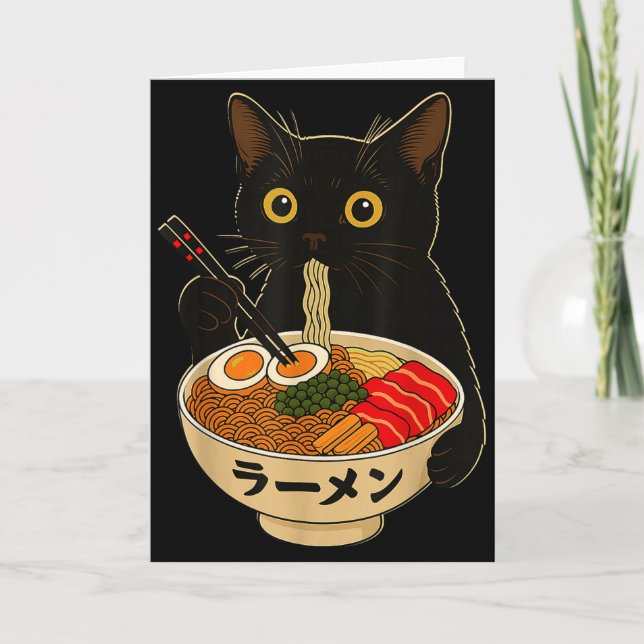 Cartão Kawaii Cat Eating Ramen Noodles Funny Anime Gift G (Frente)