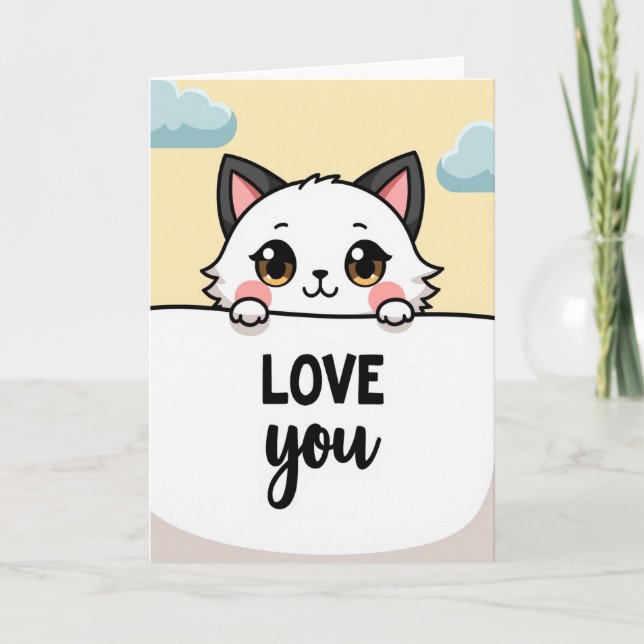 Cartão Kawaii Cat Love You Greeting Card (Frente)