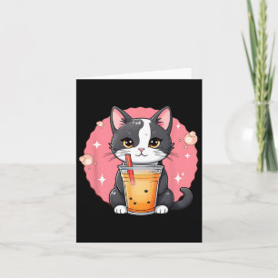 Cartão Kawaii Gato Bonita Boba Tea Estilo Japonês Tuxedo 