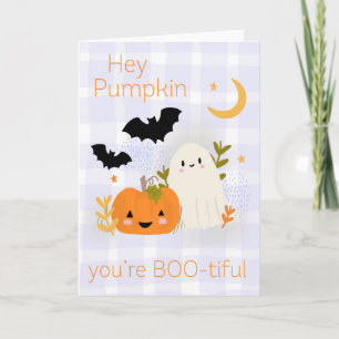 Cartão Kawaii Halloween Cute Pumpkin & Ghost