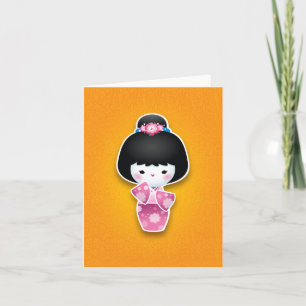 Cartão Kawaii Kokeshi (rosa)