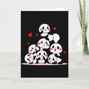 Cartão Kawaii Panda Bebê Fofo Pilha Com Corações Vermelho