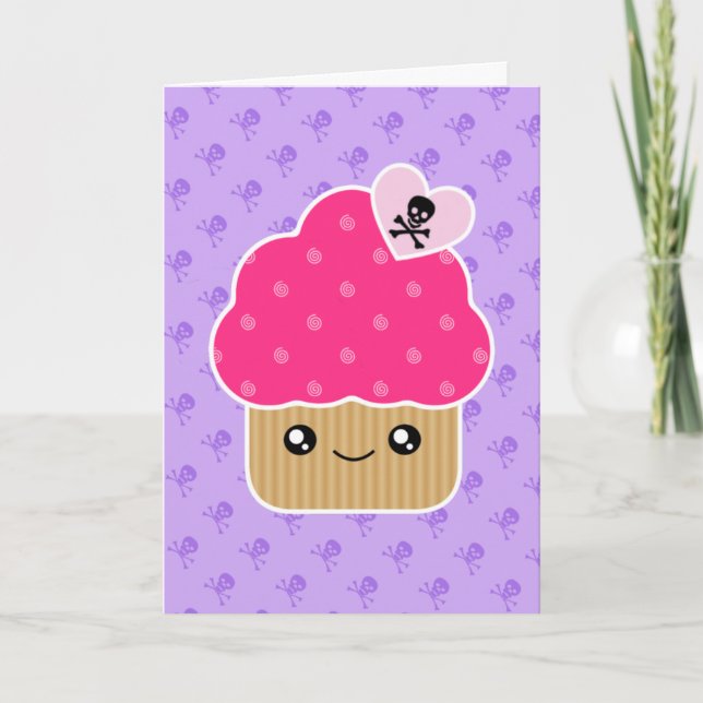 Cartão Kawaii Wicked Cute Cupcake Birthday Card (Frente)
