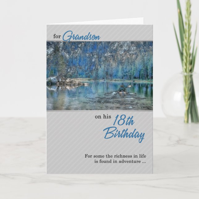 Cartão Kayak fora do 18º aniversário do neto (Frente)