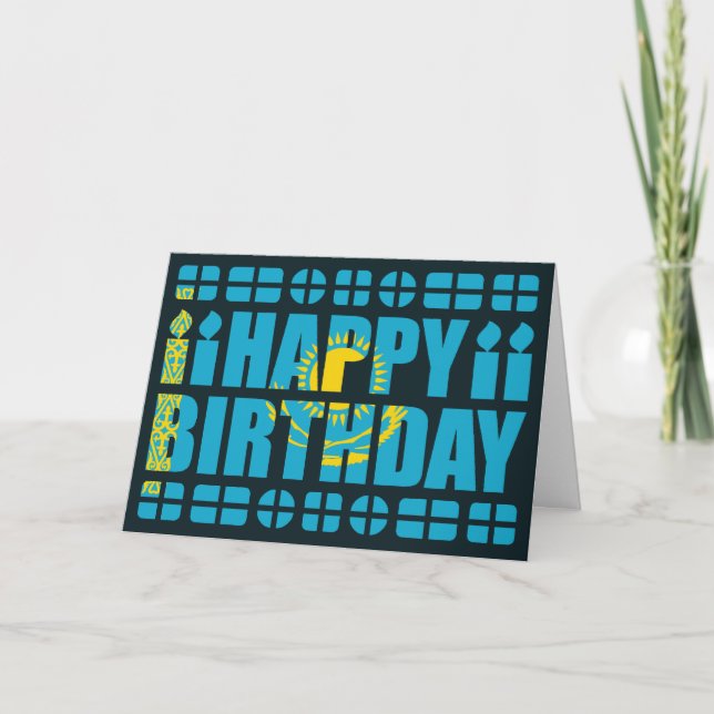 Cartão Kazakhstan Flag Birthday Card (Frente)
