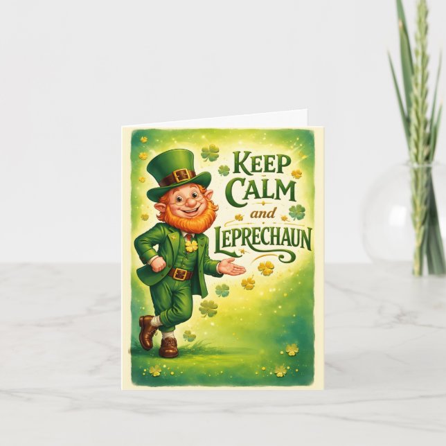 Cartão Keep Calm and Leprechaun St. Patrick's Day Card (Frente)