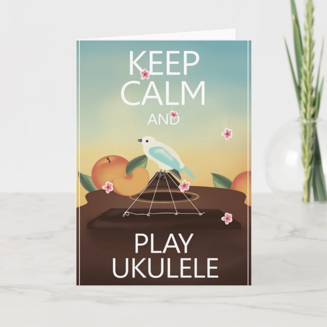 Cartão Keep Calm and Play Ukulele Hawaiian Style (Frente)