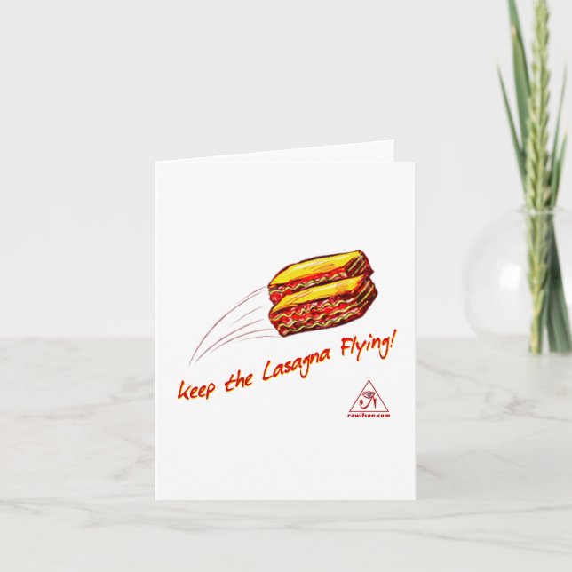 Cartão Keep the Lasagna Flying Greeting Card (Frente)