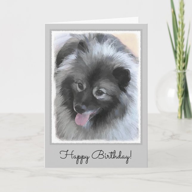 Cartão Keeshond Bailey Painting - Cute Original Dog Art (Frente)