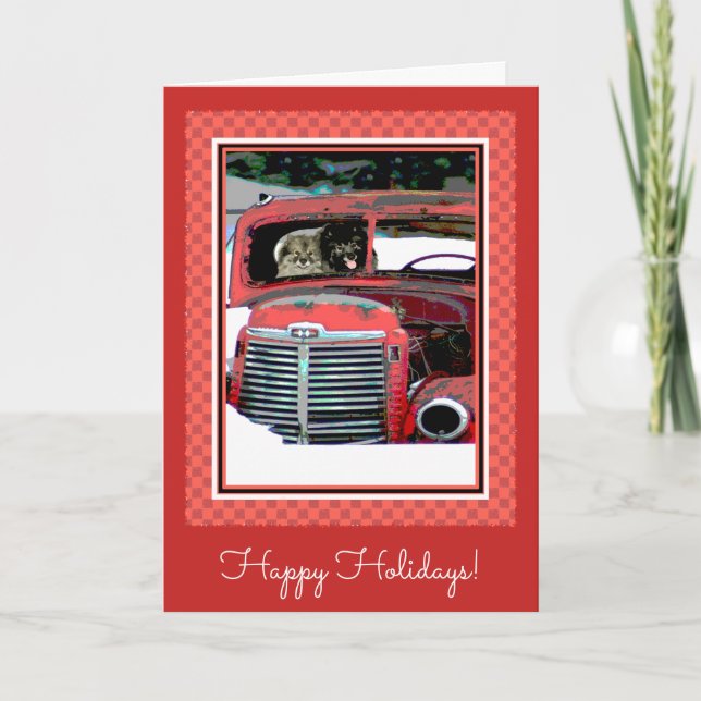 Cartão Keeshond Christmas Old Truck Painting Art (Frente)