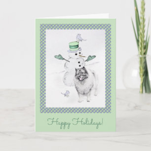 Cartão Keeshond Christmas Snowman Pinting Art