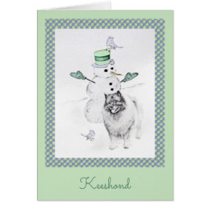 Cartão Keeshond Christmas Snowman Pinting Art