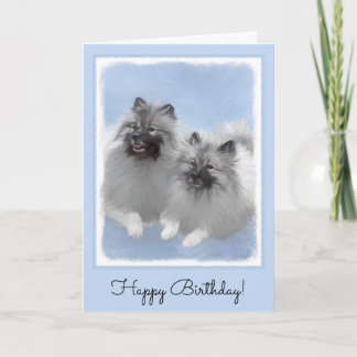 Cartão Keeshond Pair de Kees pintando Arte Animal Origina
