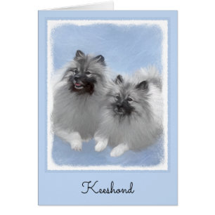 Cartão Keeshond Pair de Kees pintando Arte Animal Origina