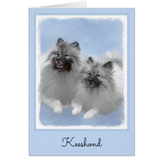 Cartão Keeshond Pair de Kees pintando Arte Animal Origina