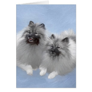 Cartão Keeshond Pair de Kees pintando Arte Animal Origina