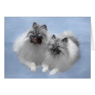 Cartão Keeshond Pair de Kees pintando Arte Animal Origina